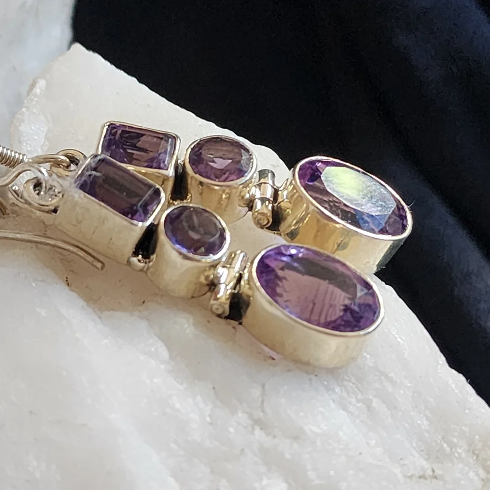 Sterling 925 Silver Earrings Genuine Amethyst Gemstone Designer Jewelry